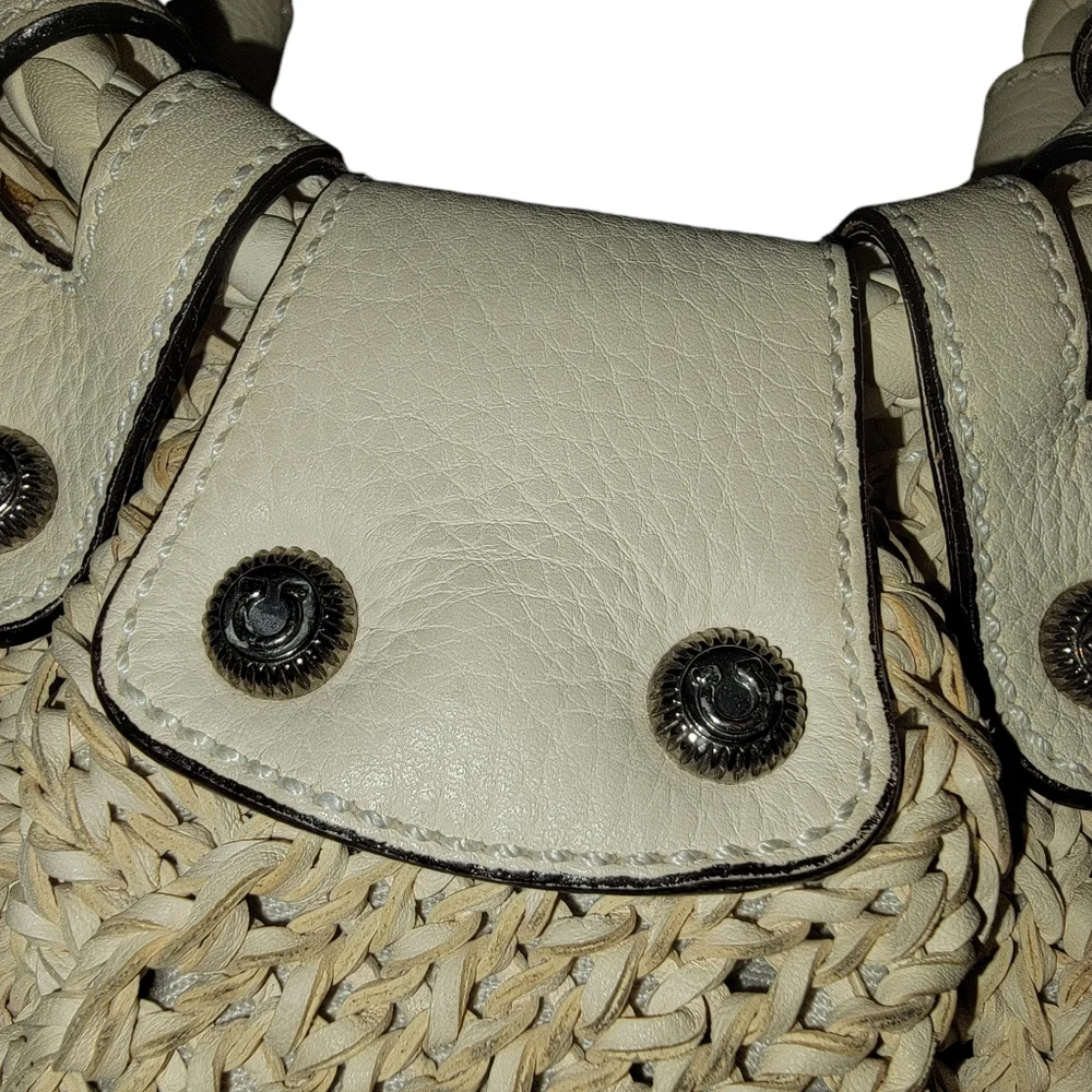 Salvatore Ferragamo Raffia Woven Leather Handbag w/COA